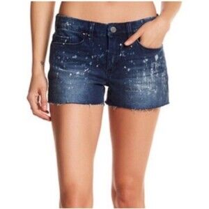 Blank NYC Women's 24 Little Queenie Splatter Dark Wash Denim Cut Off Shorts